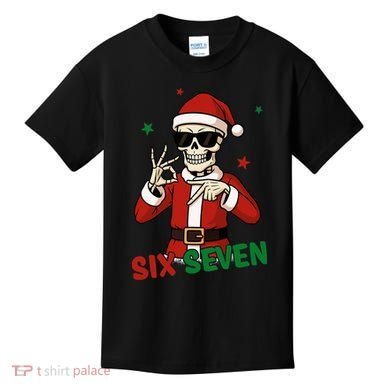 Christmas Six Seven Skeleton Santa 67 Meme Xmas Kids T-Shirt
