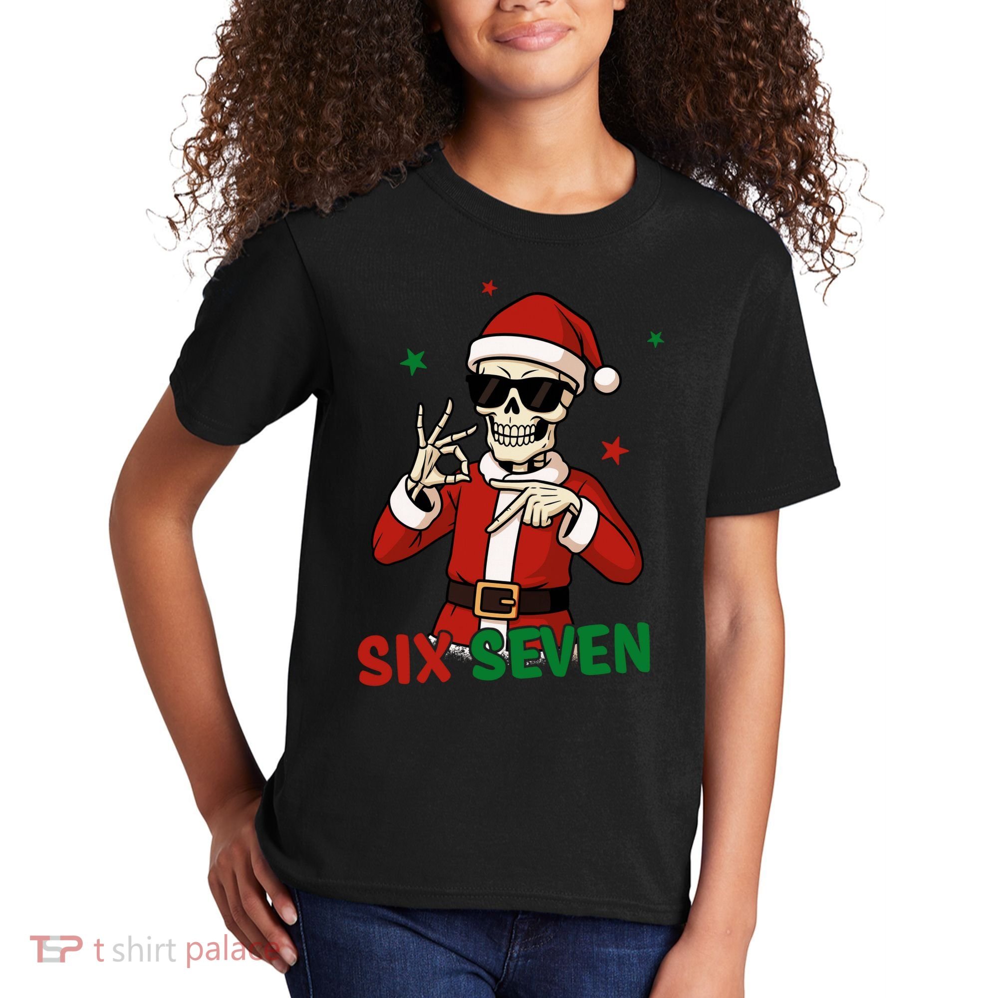 Christmas Six Seven Skeleton Santa 67 Meme Xmas Kids T-Shirt