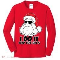 Christmas Santa Shirt I Do It For The Hos Ho Ho Ho Kids Long Sleeve Shirt thumb 0