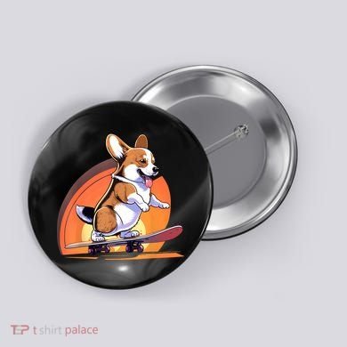 Corgi Skateboarding Skater Dog Retro Vintage Button