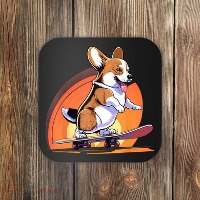 Corgi Skateboarding Skater Dog Retro Vintage Coaster