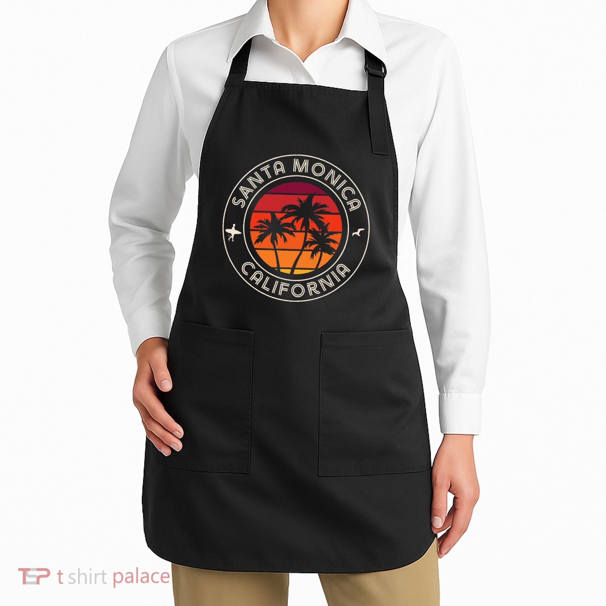 California Sunset Surfer And Seagull Santa Monica Beach Apron