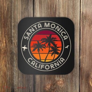 California Sunset Surfer And Seagull Santa Monica Beach Coaster