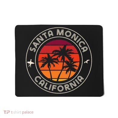 California Sunset Surfer And Seagull Santa Monica Beach Mousepad