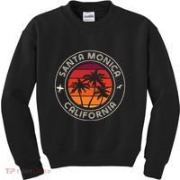 California Sunset Surfer And Seagull Santa Monica Beach Kids Sweatshirt thumb 0