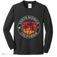 California Sunset Surfer And Seagull Santa Monica Beach Kids Long Sleeve Shirt thumb 0