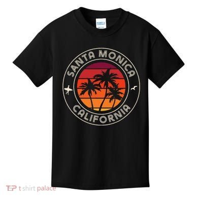 California Sunset Surfer And Seagull Santa Monica Beach Kids T-Shirt