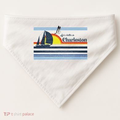 Charleston Sc South Carolina Gift Beach Retro Vintage Sunset USA-Made Doggie Bandana