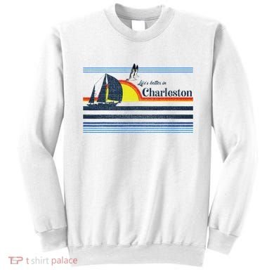 Charleston Sc South Carolina Gift Beach Retro Vintage Sunset Sweatshirt