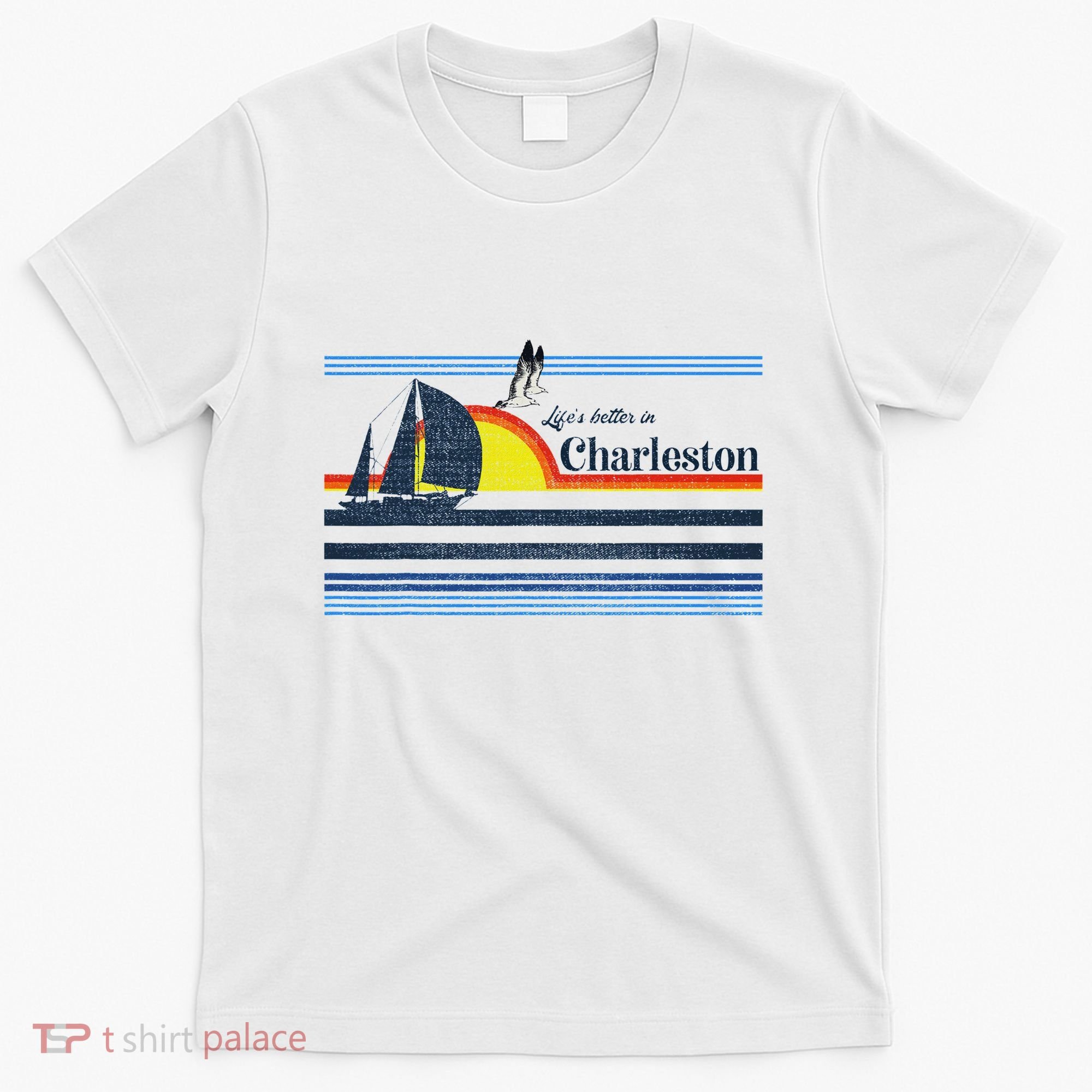 Charleston Sc South Carolina Gift Beach Retro Vintage Sunset T-Shirt