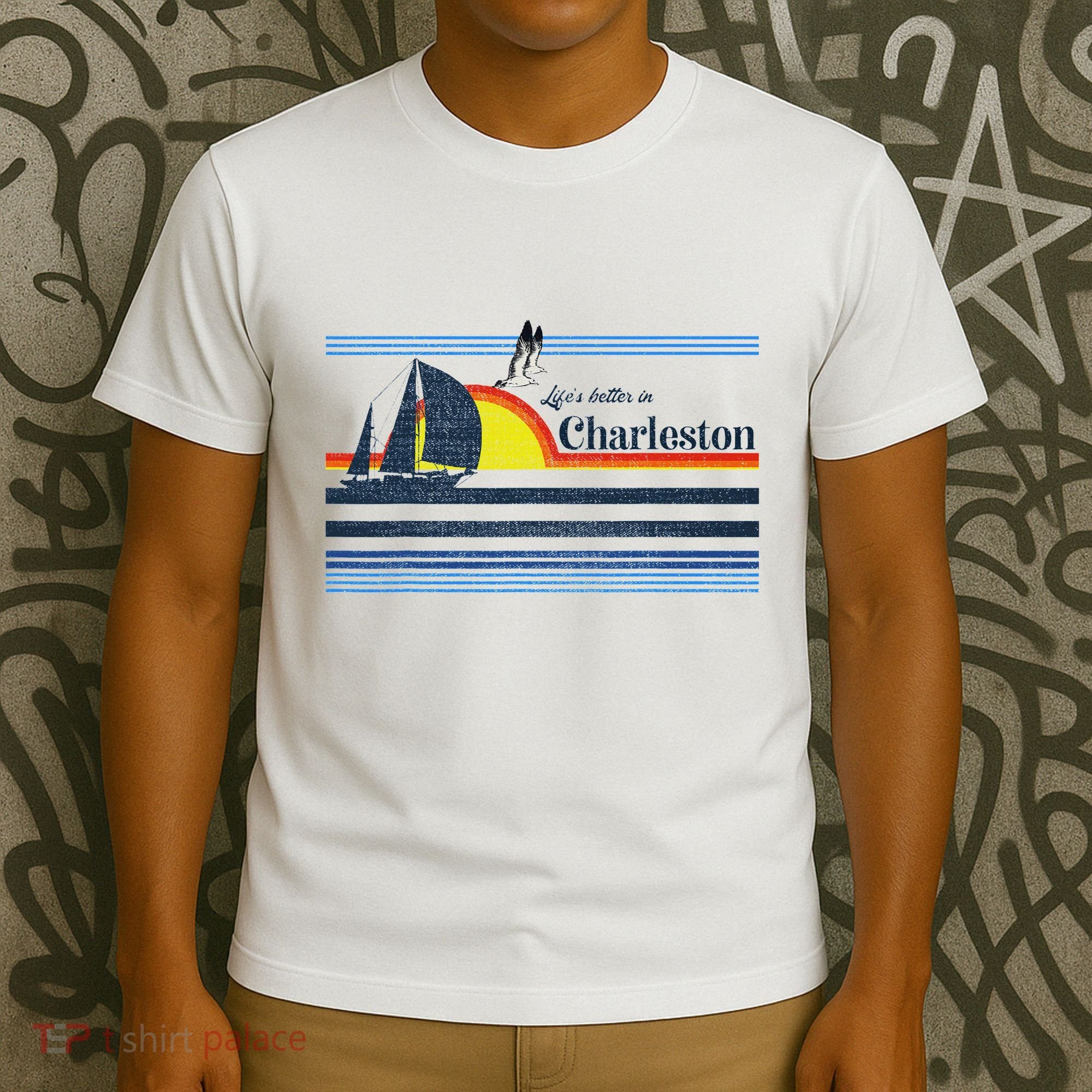 Charleston Sc South Carolina Gift Beach Retro Vintage Sunset T-Shirt
