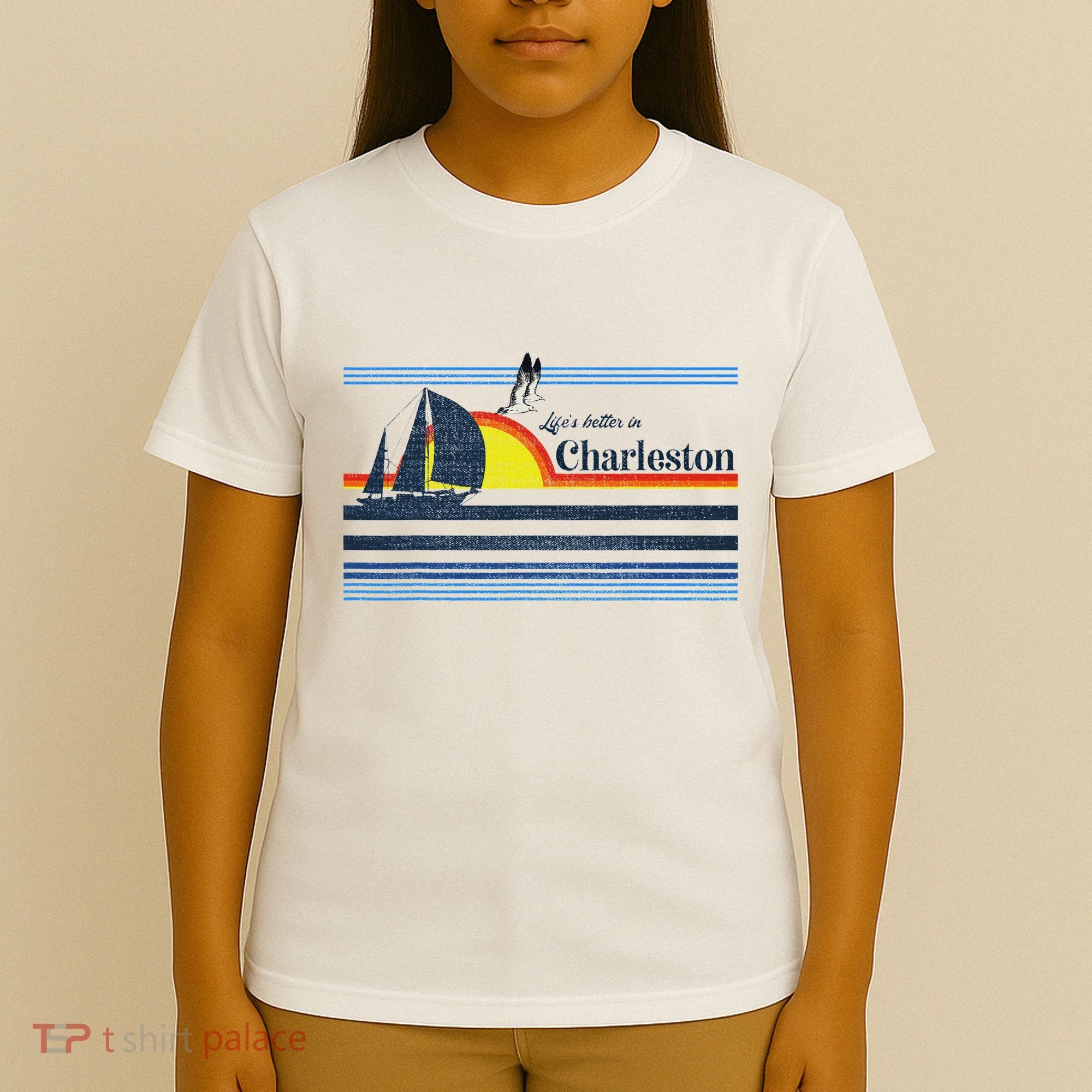 Charleston Sc South Carolina Gift Beach Retro Vintage Sunset T-Shirt