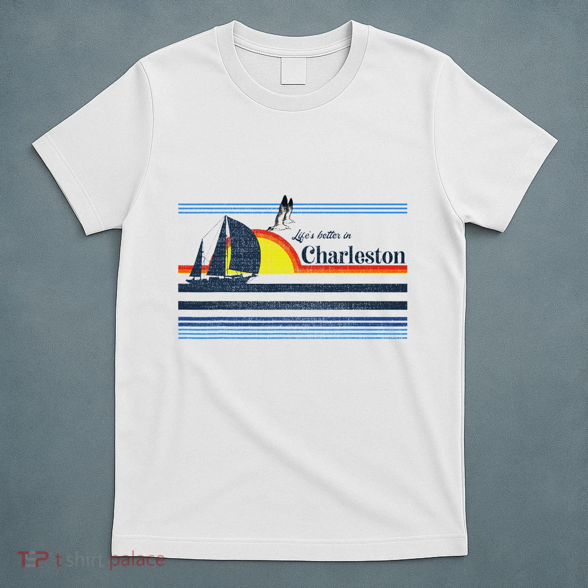 Charleston Sc South Carolina Gift Beach Retro Vintage Sunset T-Shirt