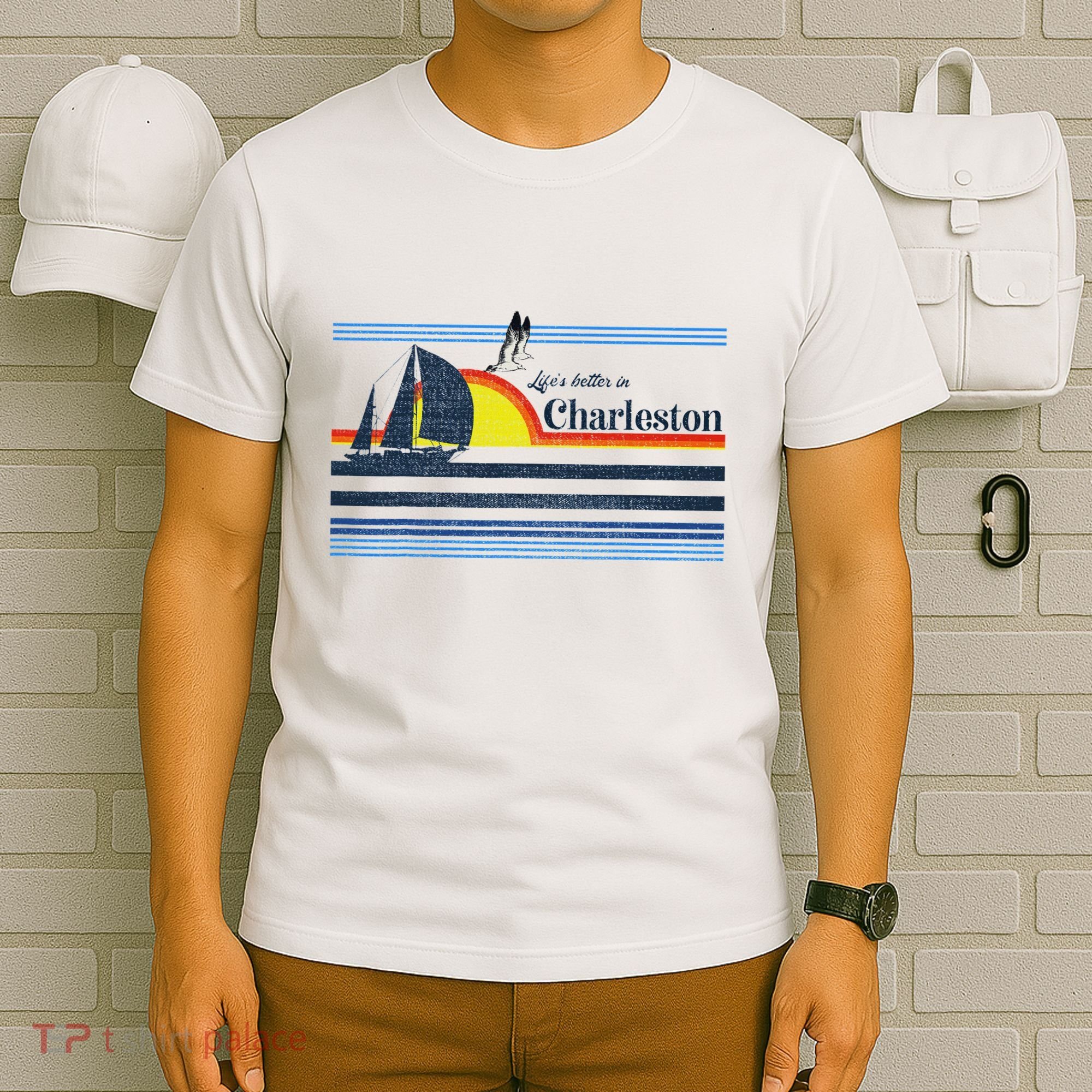 Charleston Sc South Carolina Gift Beach Retro Vintage Sunset T-Shirt