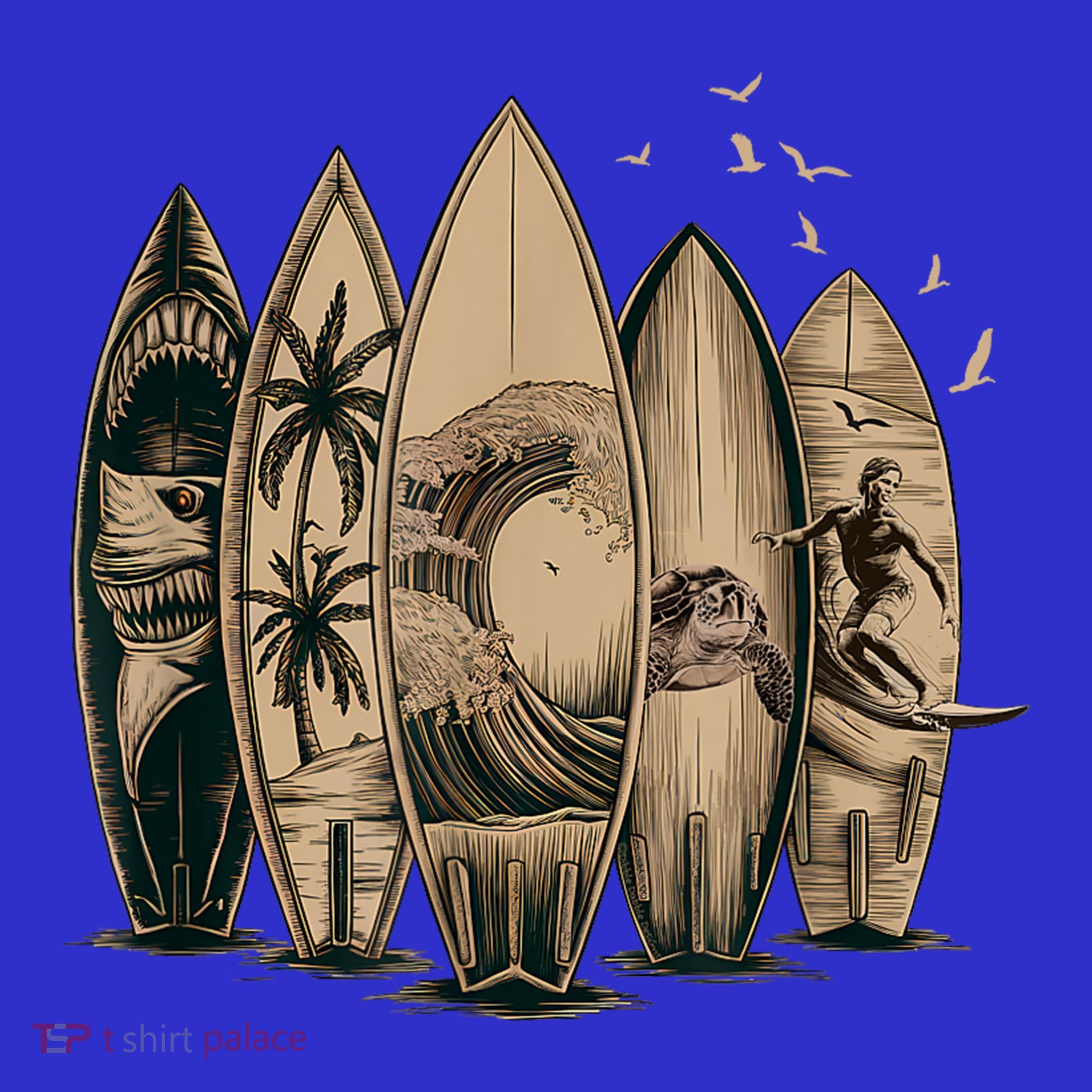 Cool Surfing Tropical Surfboards Vintage Surfboarder Surfer T-Shirt