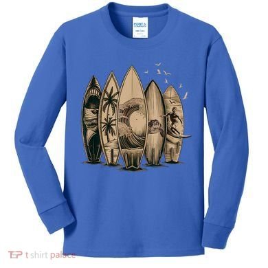 Cool Surfing Tropical Surfboards Vintage Surfboarder Surfer Kids Long Sleeve Shirt