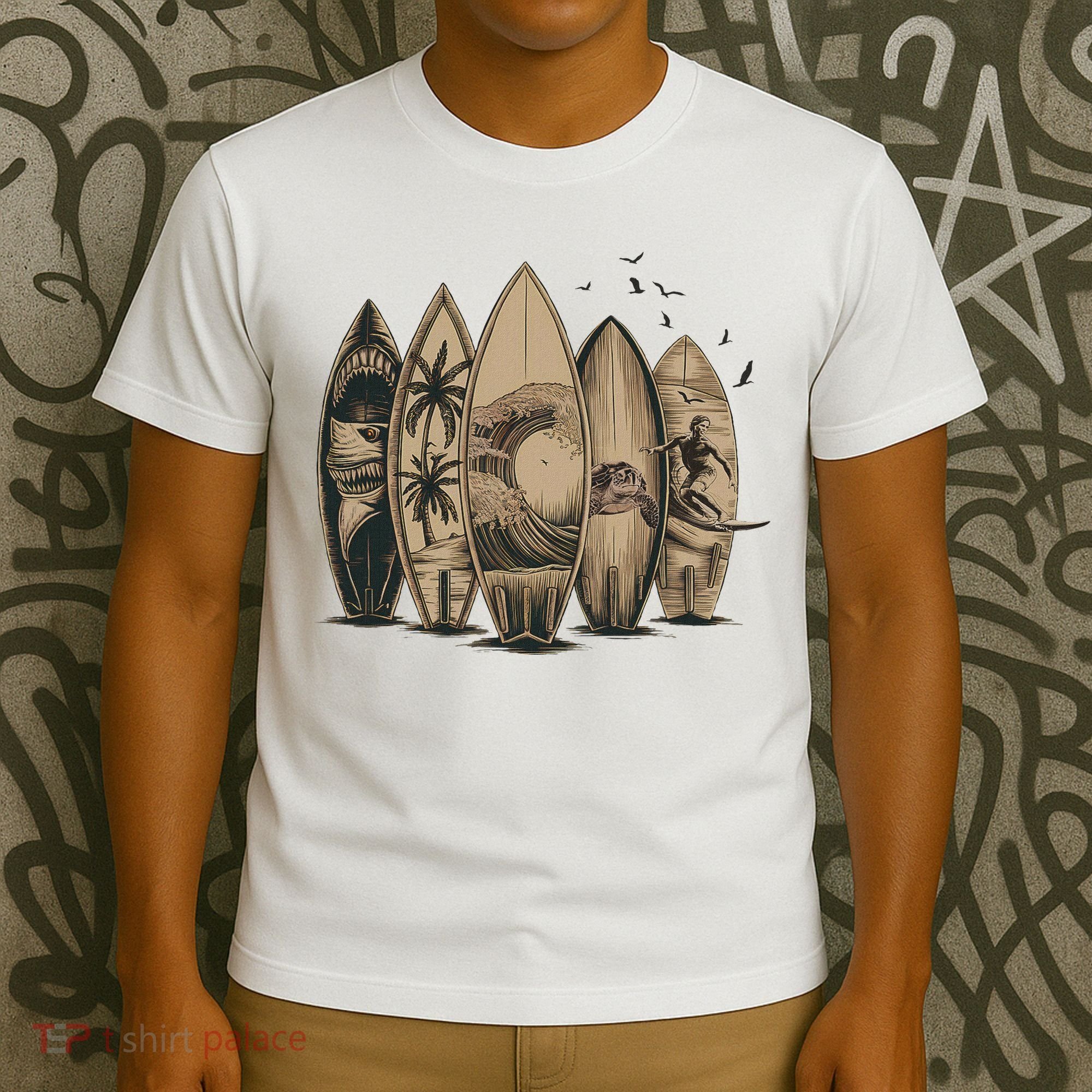 Cool Surfing Tropical Surfboards Vintage Surfboarder Surfer T-Shirt