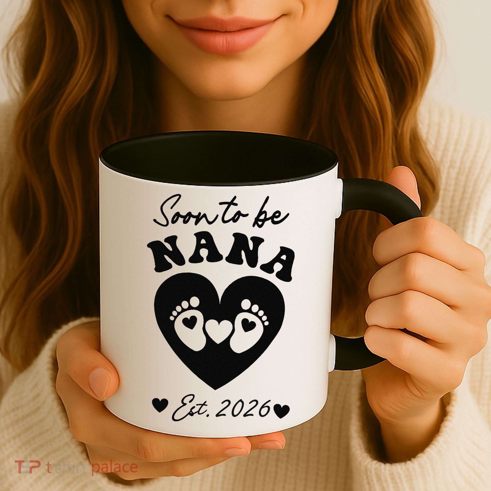 Cute Soon To Be Nana EST 2026 Baby Feet Heart Coffee Mug