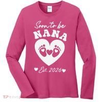 Cute Soon To Be Nana EST 2026 Baby Feet Heart Women's Long Sleeve Shirt thumb 0