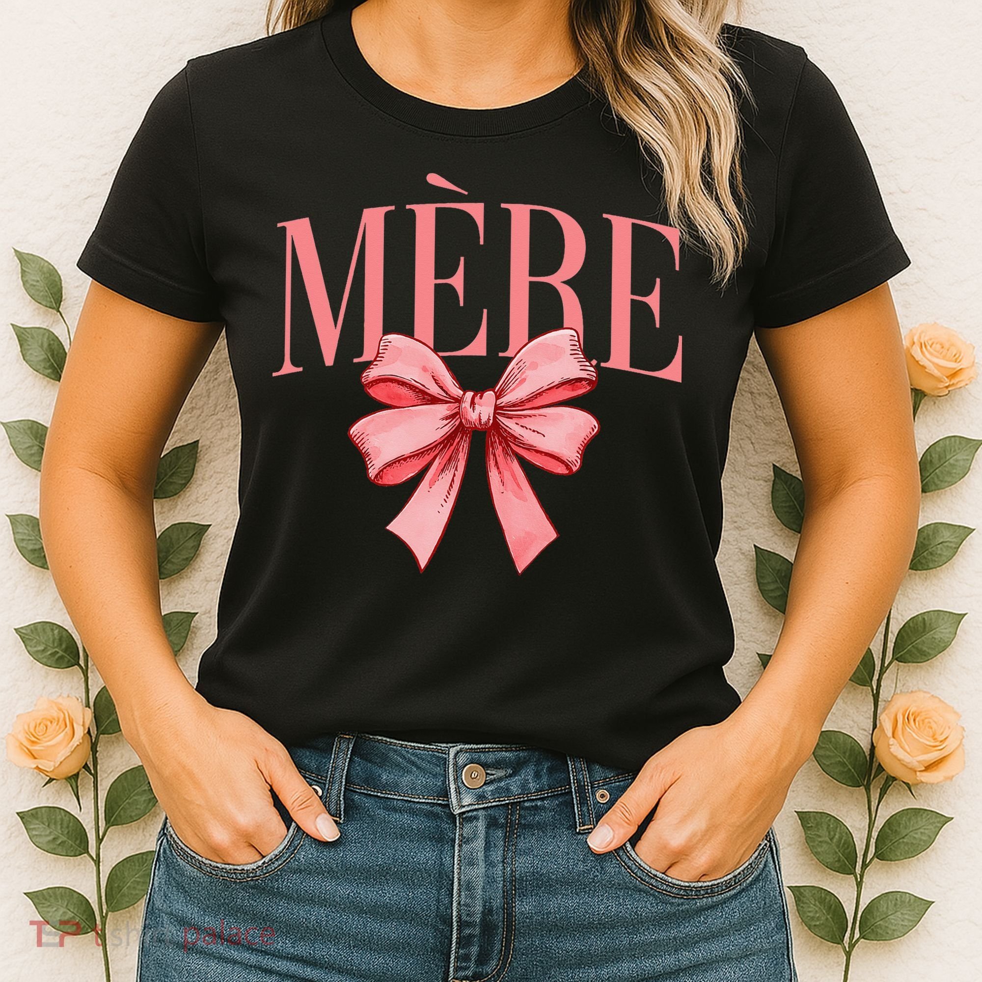 Cute Simple Typo Mothers Day French Mere Coquette Bow Women's T-Shirt