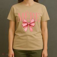 Cute Simple Typo Mothers Day French Mere Coquette Bow T-Shirt thumb 4
