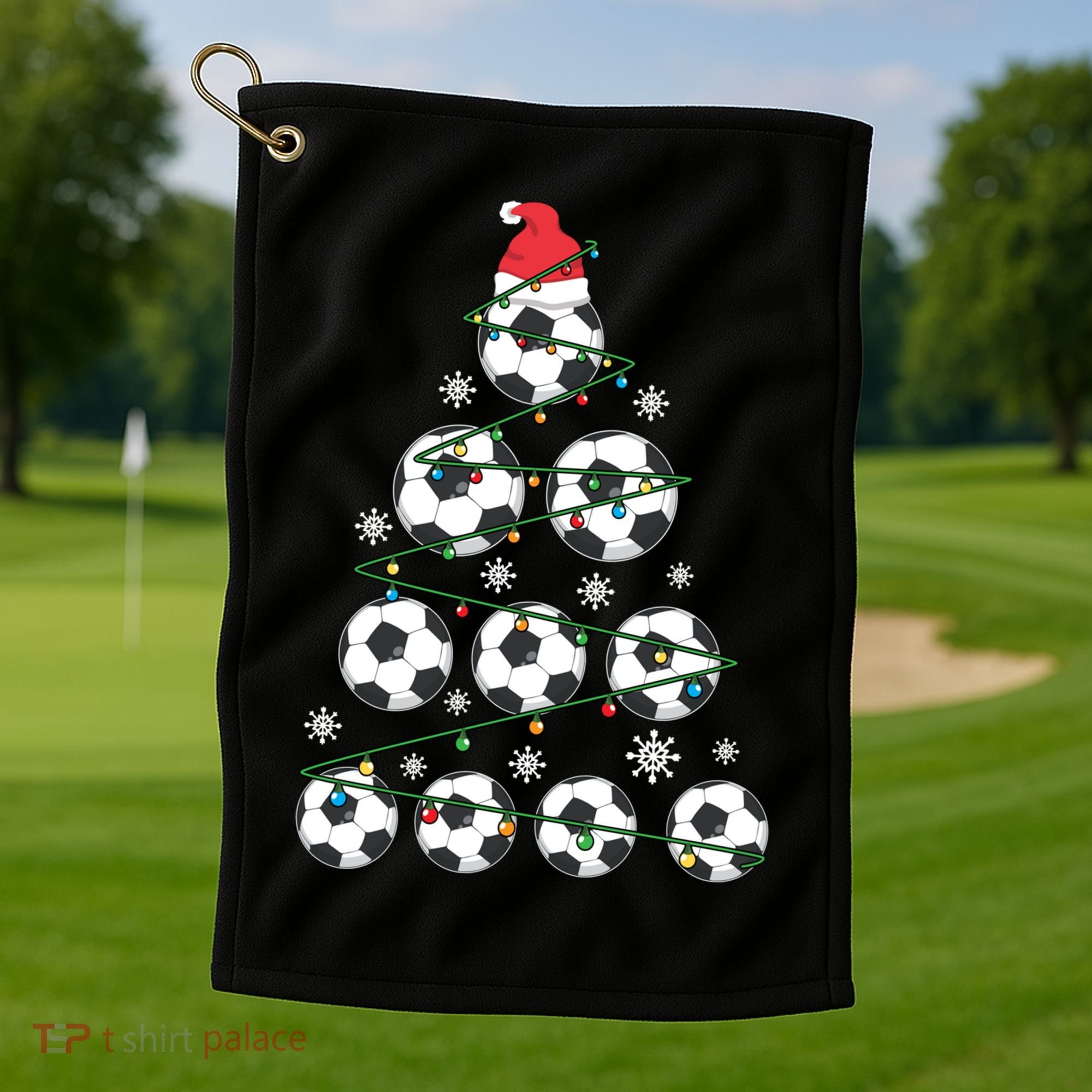 Christmas Soccer Tree Holiday Gift Sport Lover Soccer Player Great Gift Golf Towel