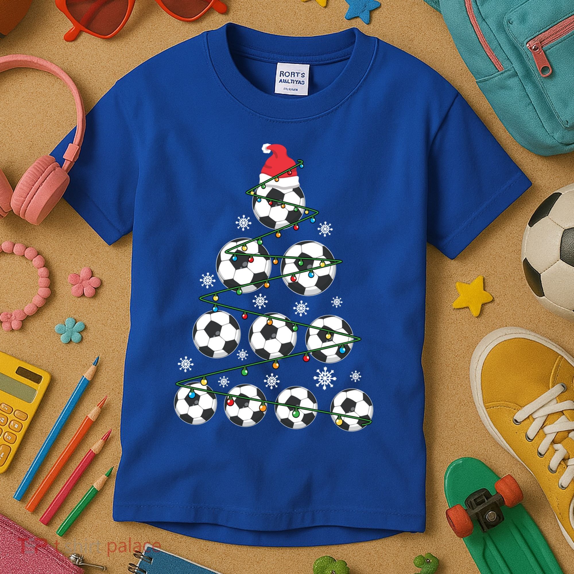 Christmas Soccer Tree Holiday Gift Sport Lover Soccer Player Great Gift Kids T-Shirt