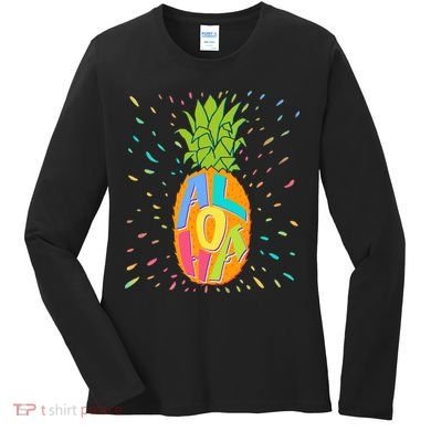 Colorful Summer Time Hawaiian Aloha Pineapple Women's Long Sleeve Shirt