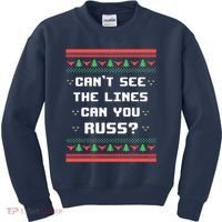 Cant See The Lines Can You Russ Ugly Christmas Kids Sweatshirt thumb 0