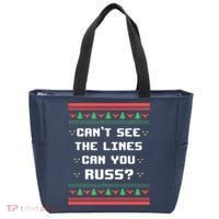 Cant See The Lines Can You Russ Ugly Christmas Tote Bag thumb 0