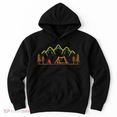 Camping Site Tent Trees Mountain Minimalistic Camp Hoodie