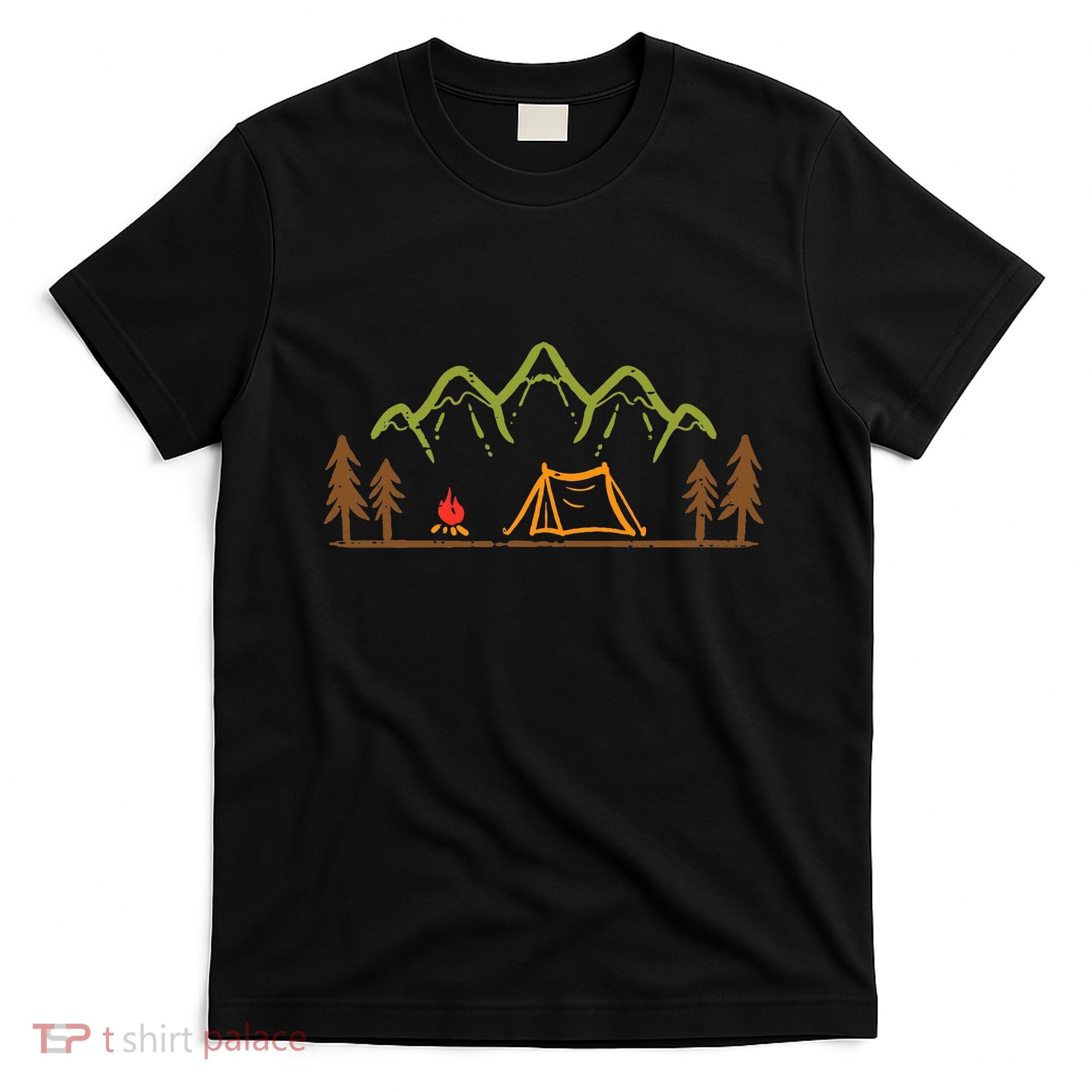 Camping Site Tent Trees Mountain Minimalistic Camp T-Shirt