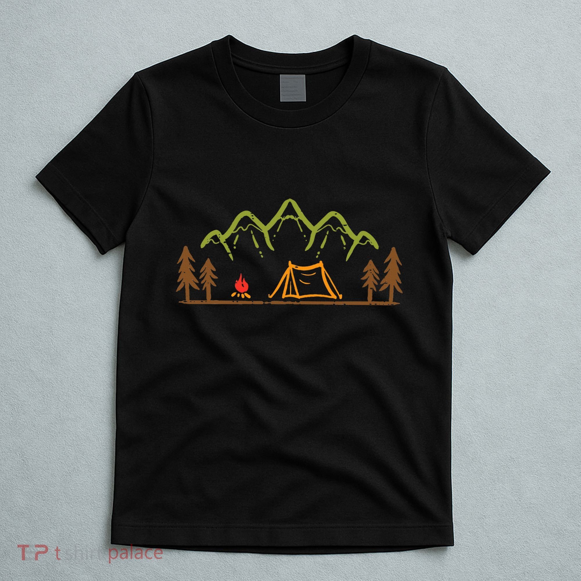 Camping Site Tent Trees Mountain Minimalistic Camp T-Shirt