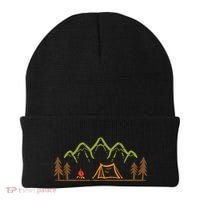 Camping Site Tent Trees Mountain Minimalistic Camp Beanie thumb 0