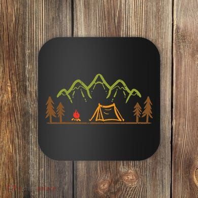 Camping Site Tent Trees Mountain Minimalistic Camp Coaster