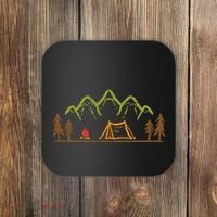 Camping Site Tent Trees Mountain Minimalistic Camp Coaster thumb 0