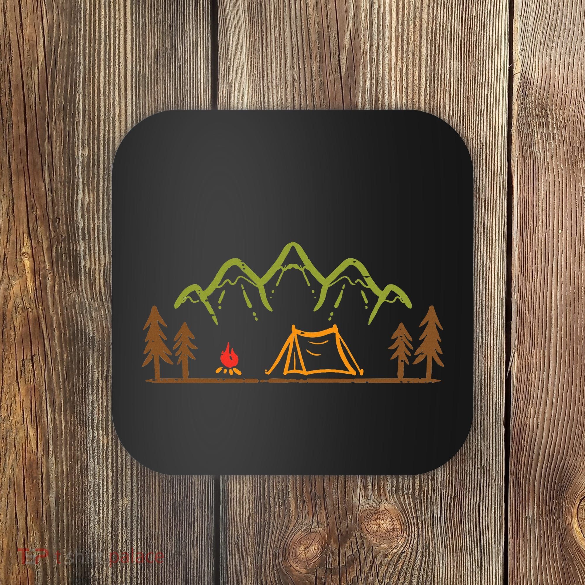 Camping Site Tent Trees Mountain Minimalistic Camp Coaster