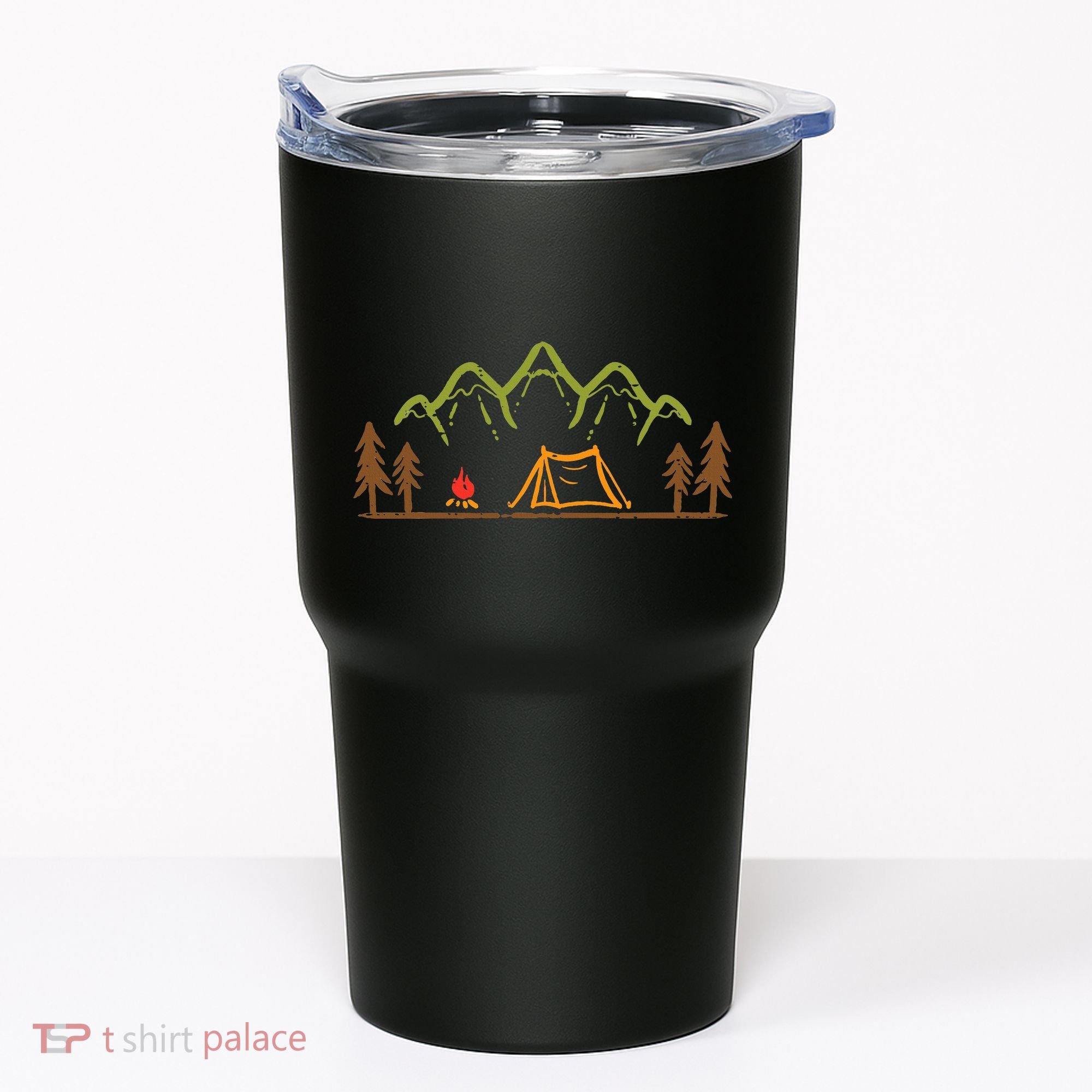 Camping Site Tent Trees Mountain Minimalistic Camp Tumbler