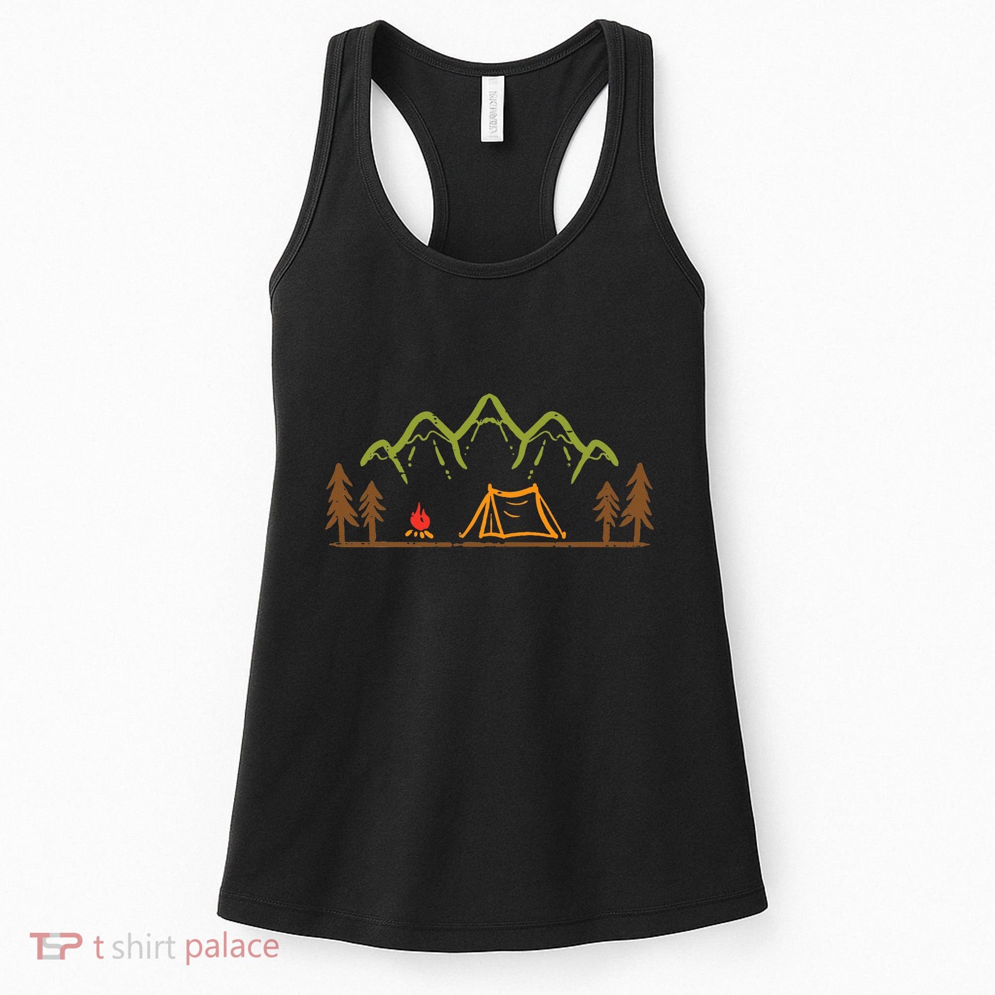 Camping Site Tent Trees Mountain Minimalistic Camp Women's Tank Top