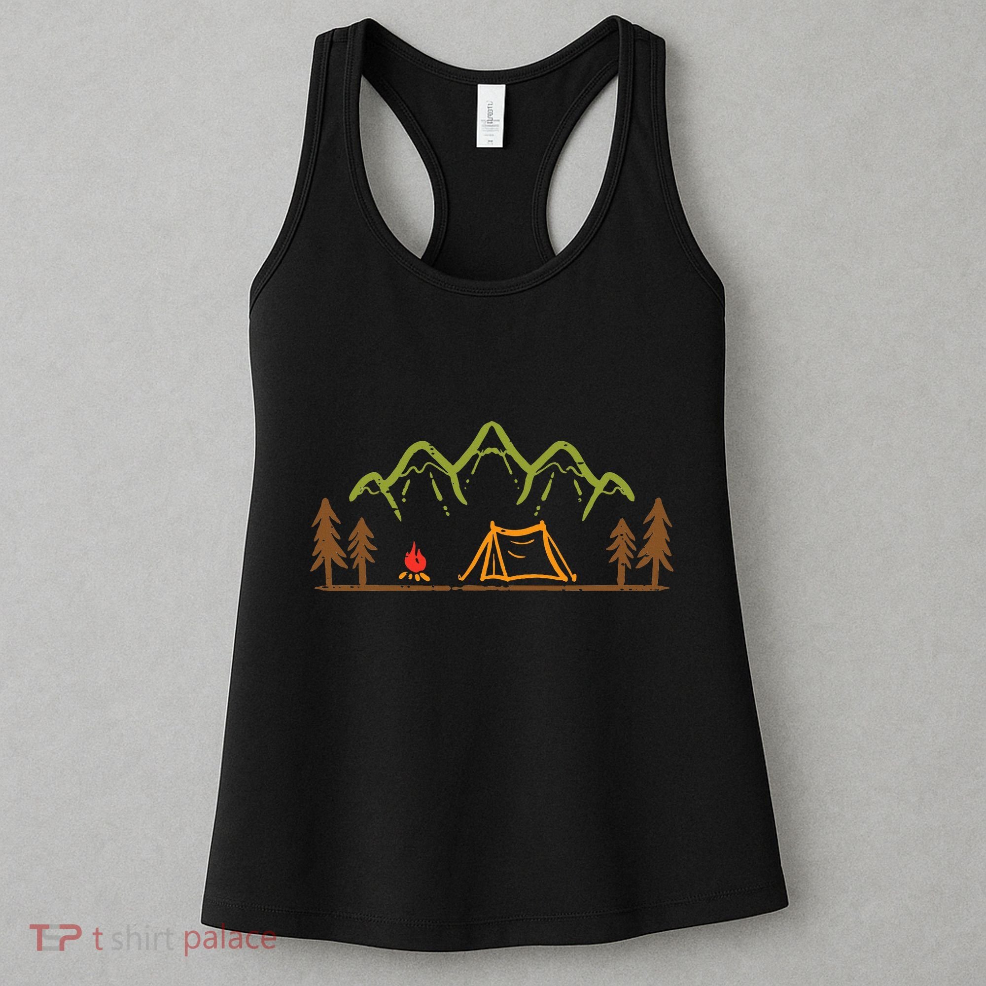 Camping Site Tent Trees Mountain Minimalistic Camp Women's Tank Top