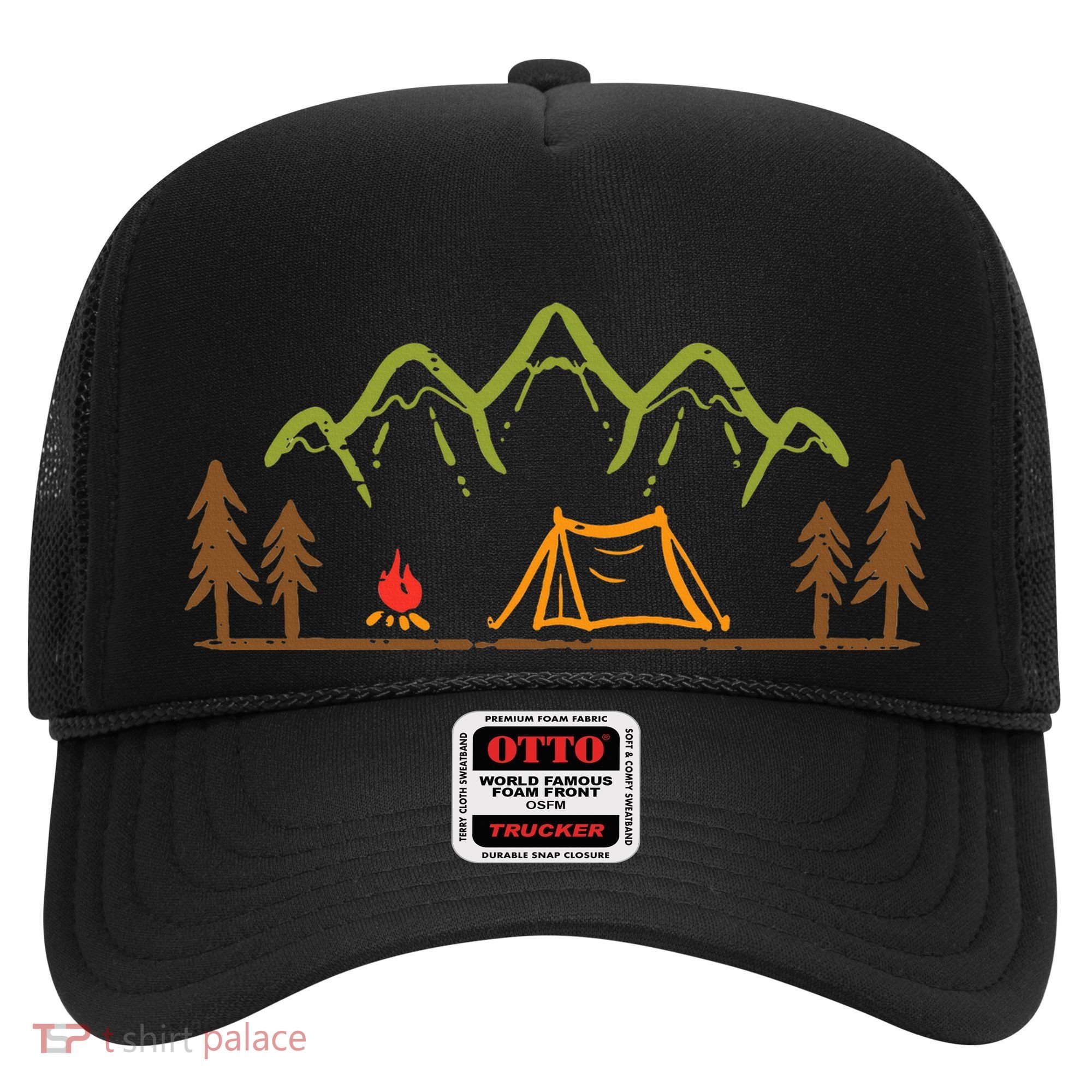 Camping Site Tent Trees Mountain Minimalistic Camp Hat