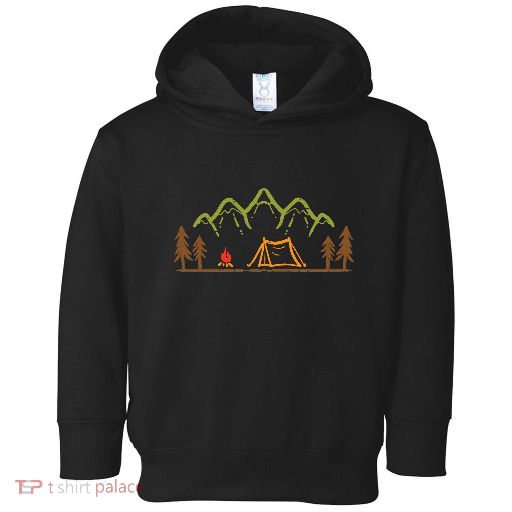 Camping Site Tent Trees Mountain Minimalistic Camp Toddler Hoodie