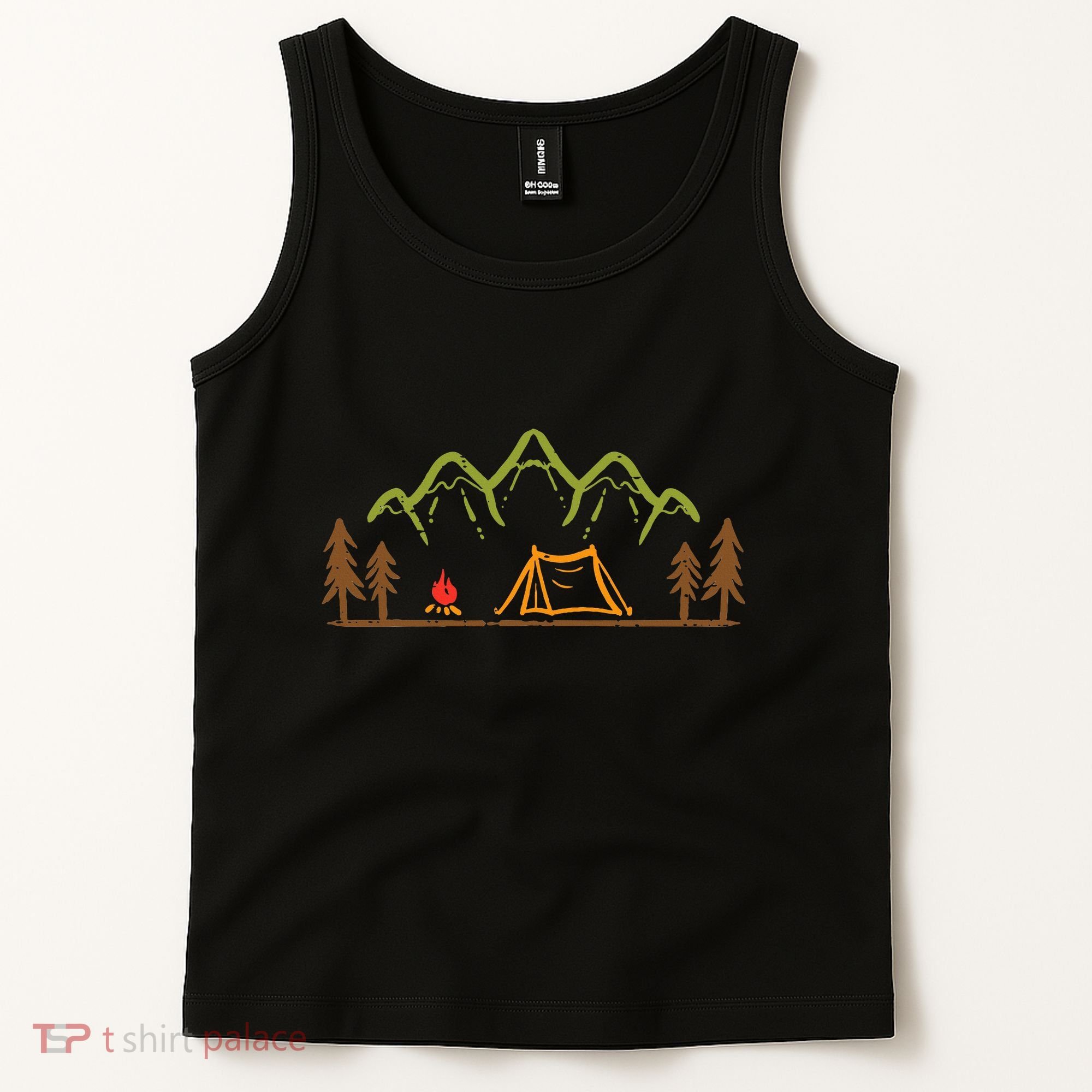 Camping Site Tent Trees Mountain Minimalistic Camp Tank Top