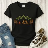 Camping Site Tent Trees Mountain Minimalistic Camp Women's T-Shirt thumb 3