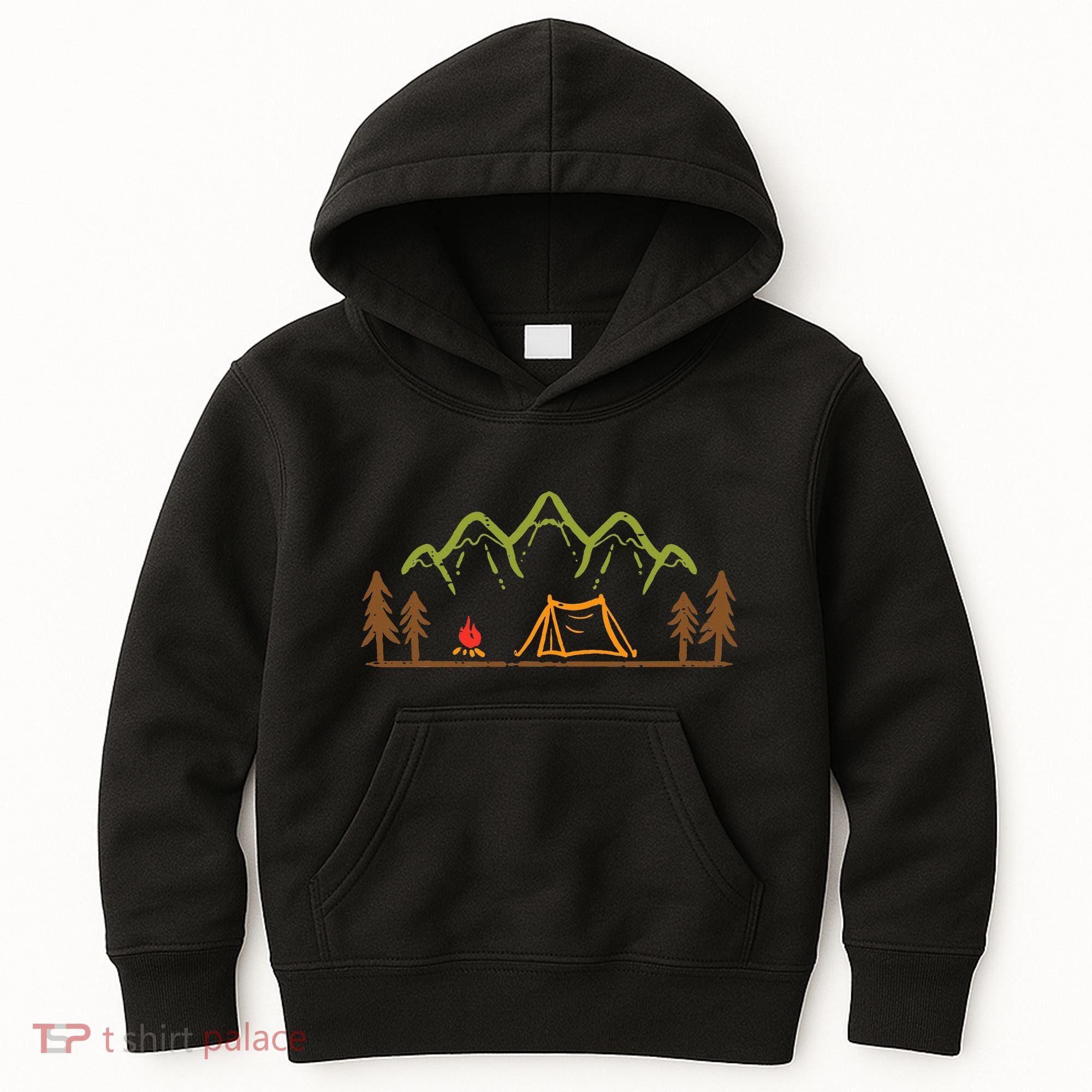 Camping Site Tent Trees Mountain Minimalistic Camp Kids Hoodie