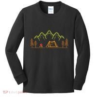 Camping Site Tent Trees Mountain Minimalistic Camp Kids Long Sleeve Shirt thumb 0