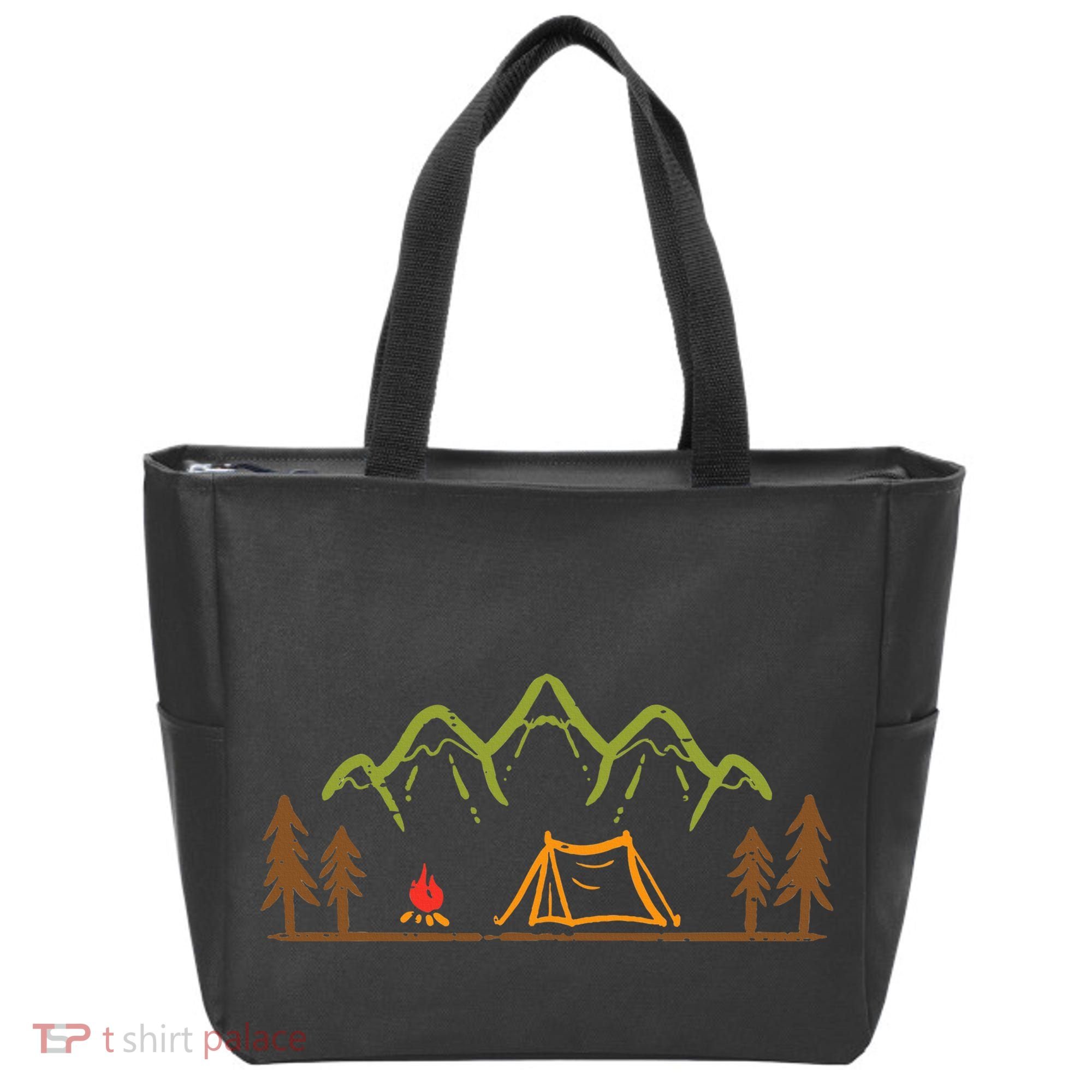 Camping Site Tent Trees Mountain Minimalistic Camp Tote Bag