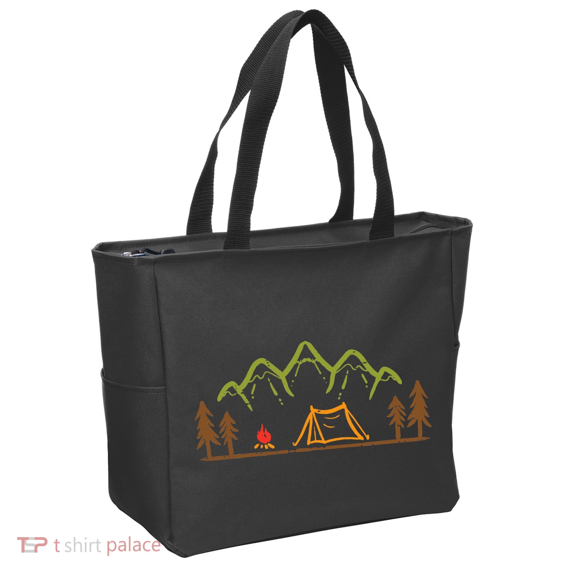 Camping Site Tent Trees Mountain Minimalistic Camp Tote Bag