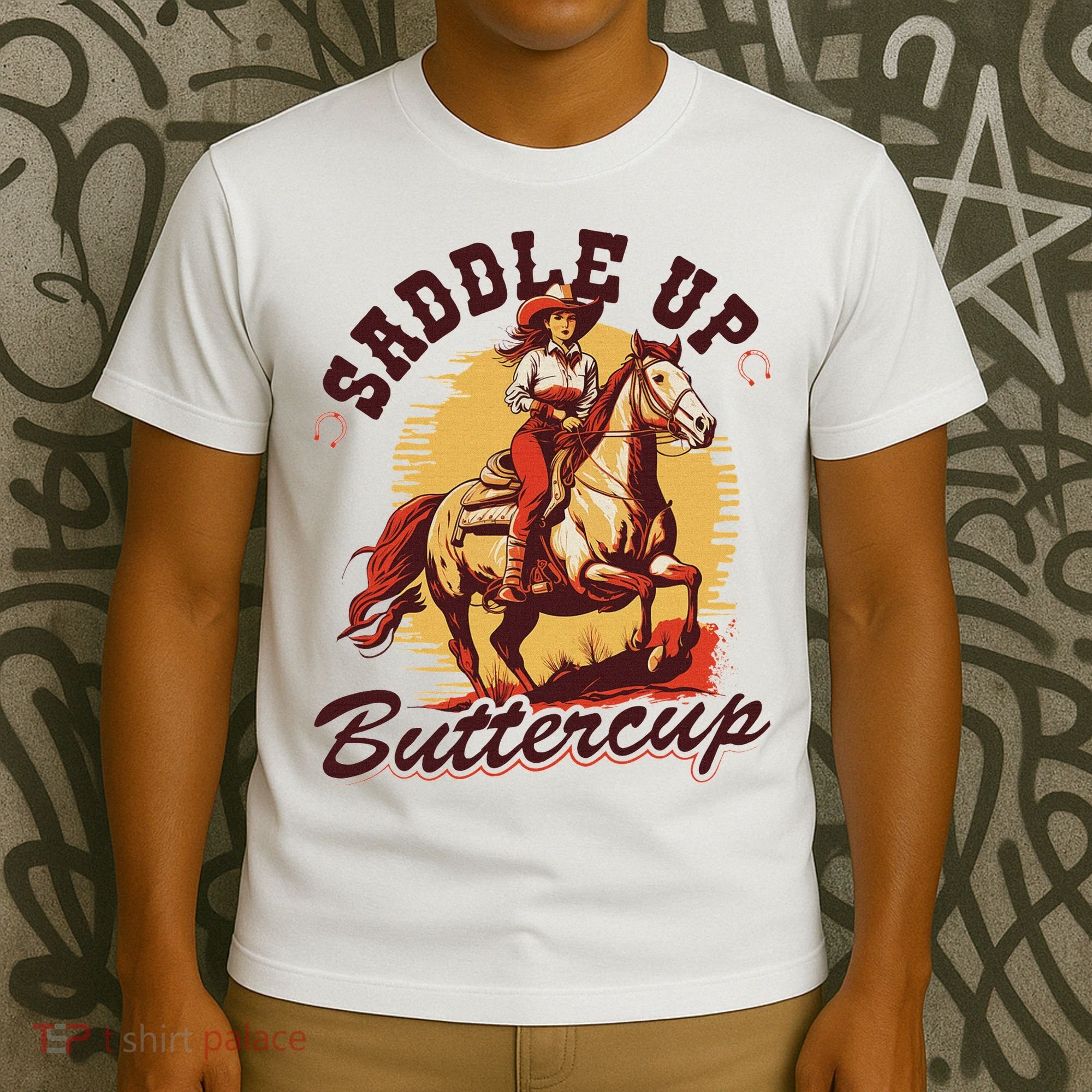Country Saddle Up Buttercup Bronc Horse Riding Cowgirl T-Shirt