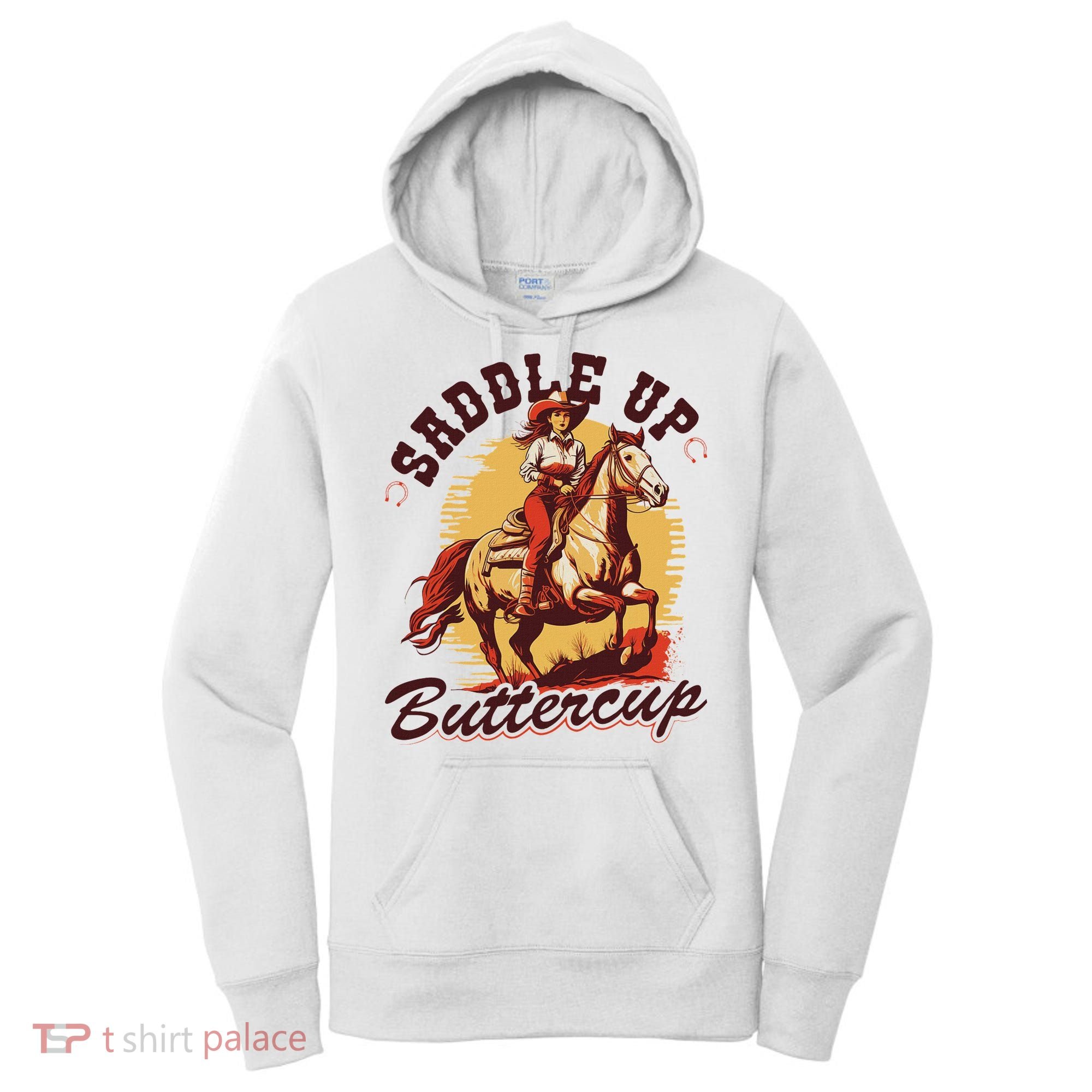 Country Saddle Up Buttercup Bronc Horse Riding Cowgirl Women's Hoodie